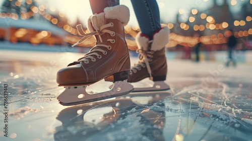 feet of skater skates, skating on on ice 