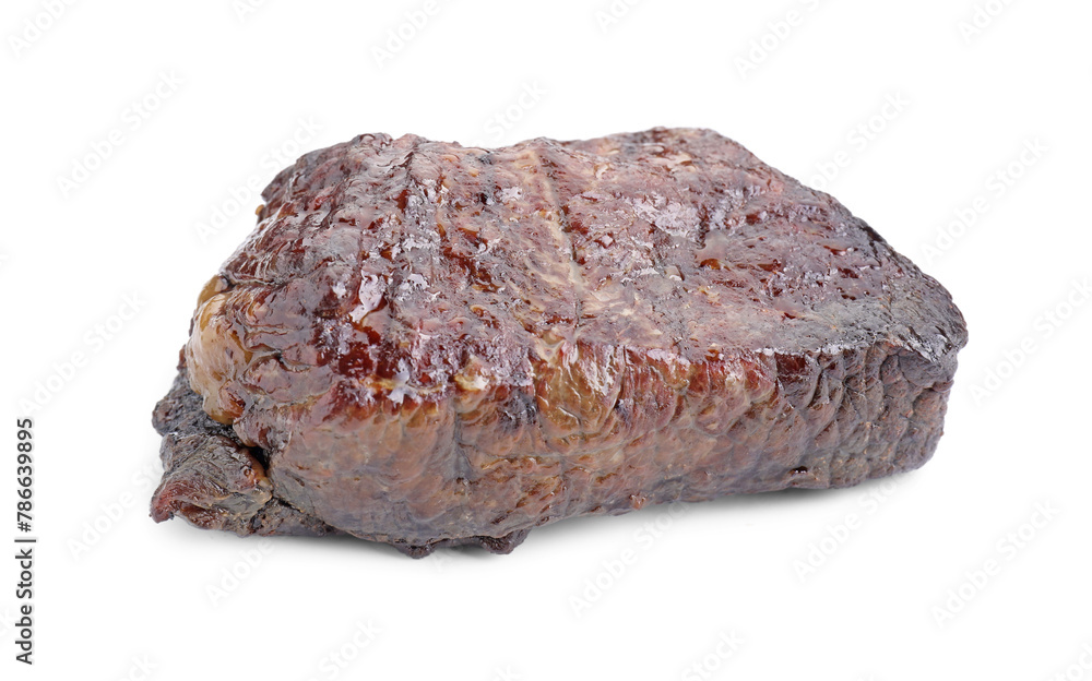 Piece of delicious grilled beef meat isolated on white