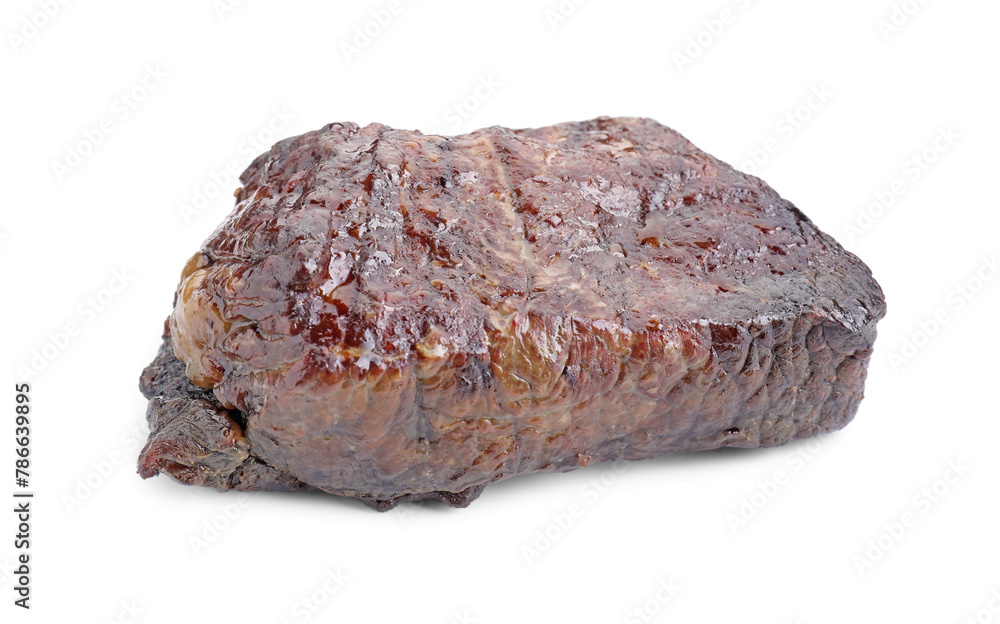 Piece of delicious grilled beef meat isolated on white Piece of delicious grilled beef meat isolated on white