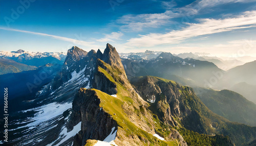 a view of a mountain range from a bird's - eye view of the top of a mountain range. photo