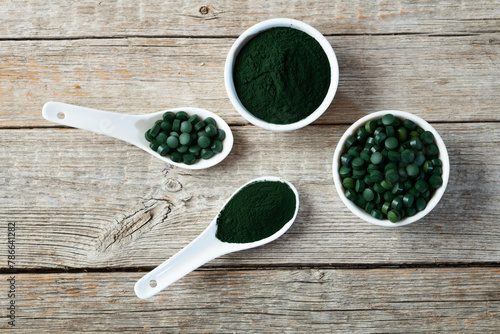 Fototapeta Naklejka Na Ścianę i Meble -  Spirulina . Healrhy food . Organic antioxidant .