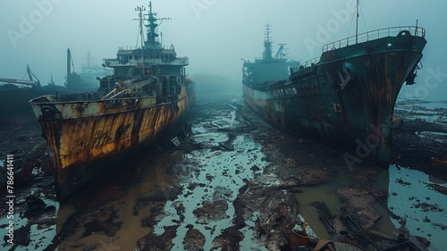Derelict Ships on a Muddy Beach