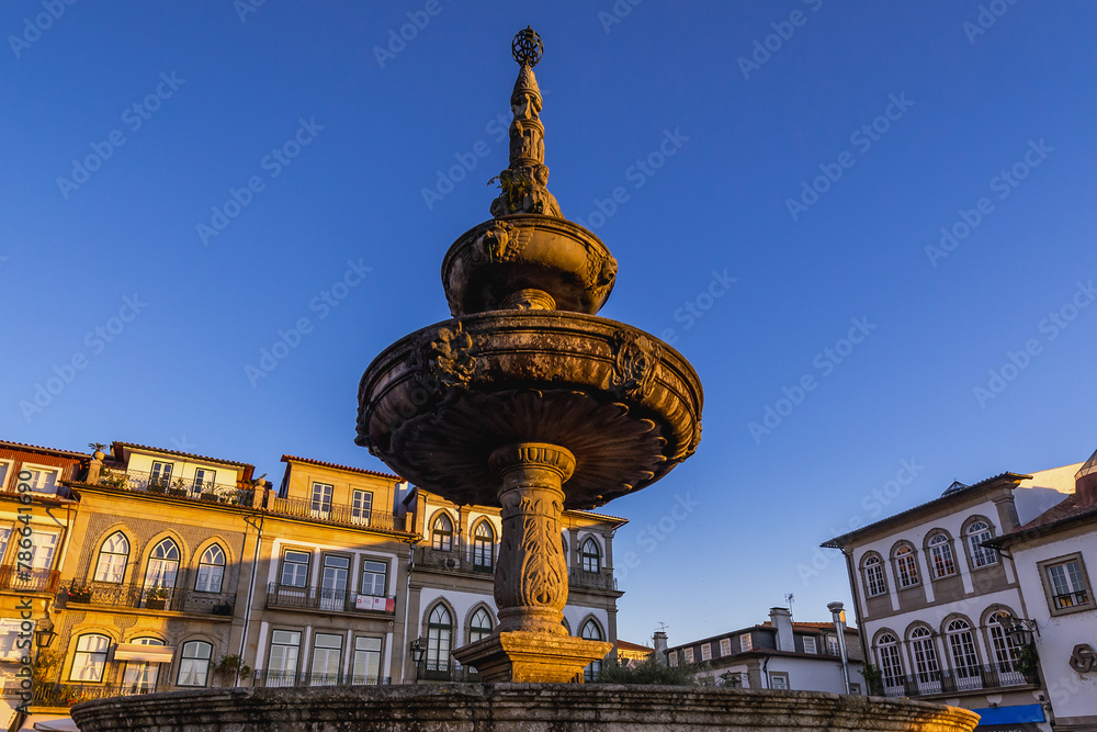Old Noble Fountain on Camoes Square in Ponte de Lima town, Portugal