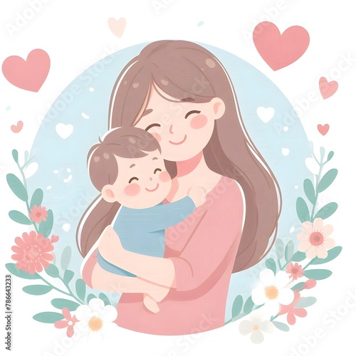 illustration of a mother hugging her baby  happy and smiling  Happy Mother s Day
