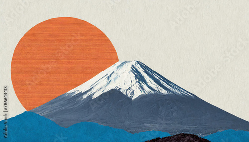 Mount Fuji japan. double exposure contemporary style minimalist artwork collage illustration