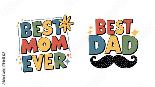 mothers and fathers day 2024 stickers Vector illustration. , best mom and best dad
