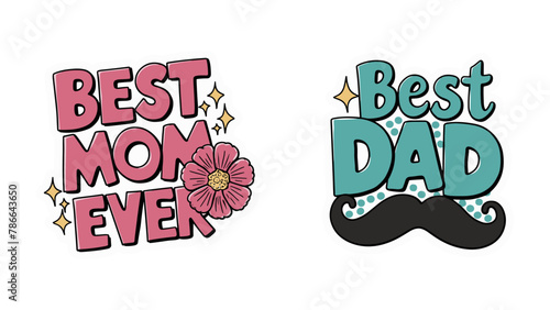 mothers and fathers day 2024 stickers Vector illustration. , best mom and best dad