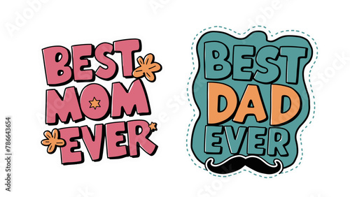 mothers and fathers day 2024 stickers Vector illustration. , best mom and best dad
