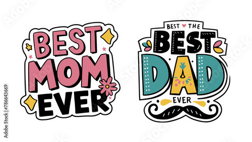 mothers and fathers day 2024 stickers Vector illustration. , best mom and best dad