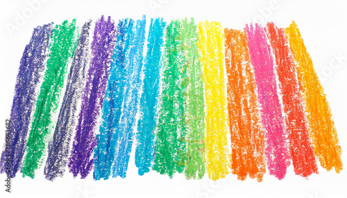 Photo grunge hand drawn colorful scribble wax pastel, rainbow crayon isolated on white, clipping path © Nicolas