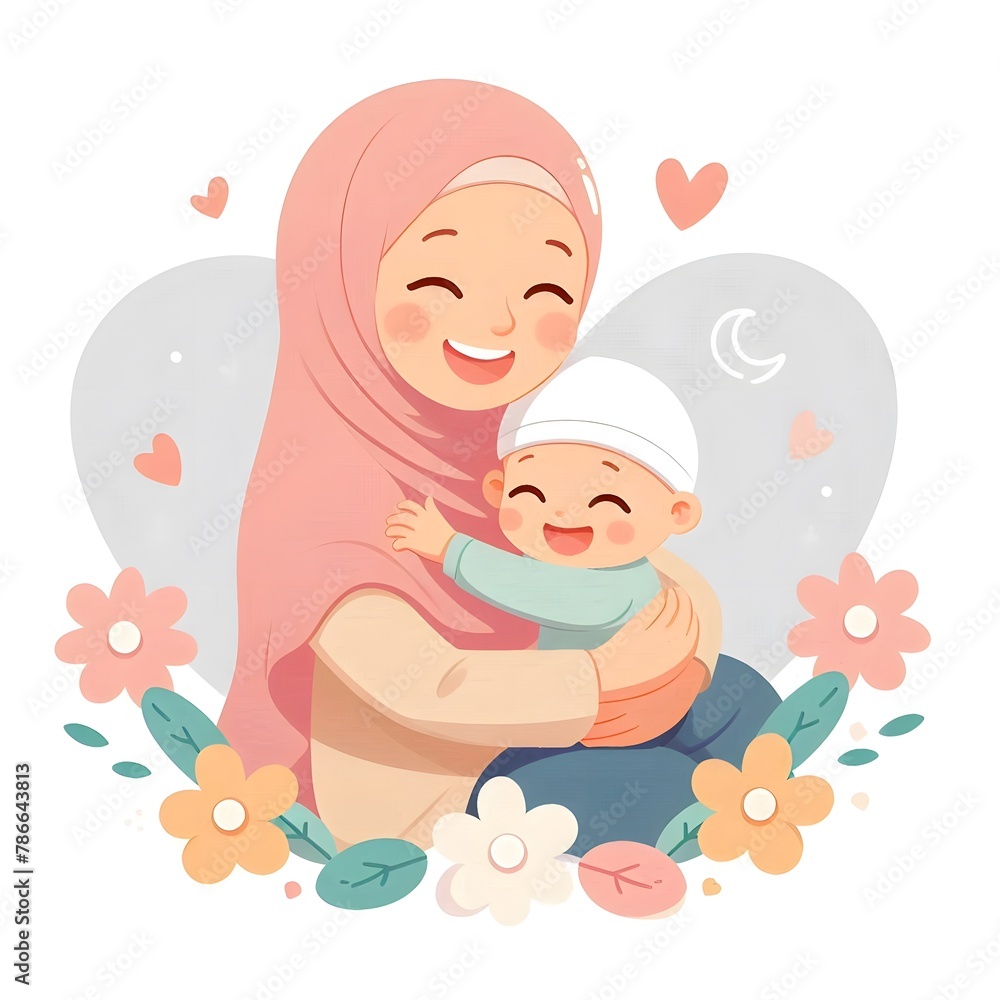 illustration of a mother hugging her baby, happy and smiling, Happy Mother's Day illustration of a mother hugging her baby, happy and smiling, Happy Mother's Day
