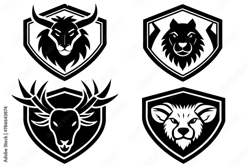 Obraz premium Set of animals logo icon vector silhouette on white background