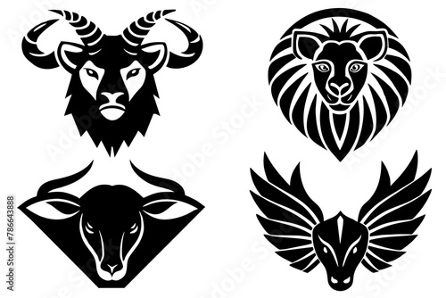 Set of animals logo icon vector silhouette on white background