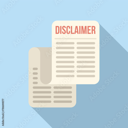 Disclaimer work paper icon flat vector. Protection mark. Service sign
