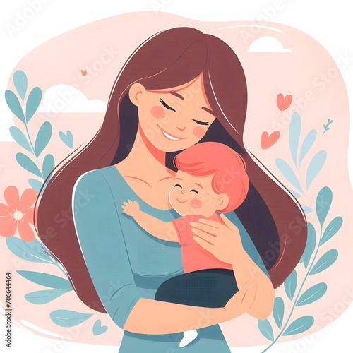 illustration of a mother hugging her baby  happy and smiling  Happy Mother s Day