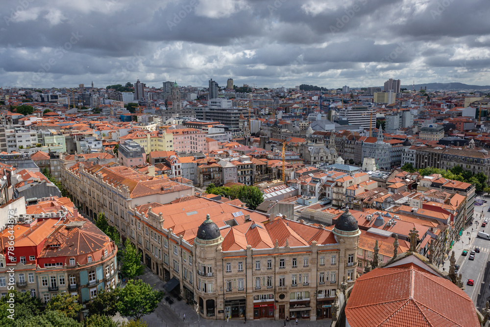 Obraz premium Aerial view from tower of Clerigos Church in Porto city, Portugal