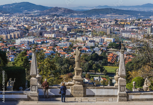 Braga city seen from terraces of Sanctuary of Bom Jesus do Monte in Tenoes, Portugal © Fotokon