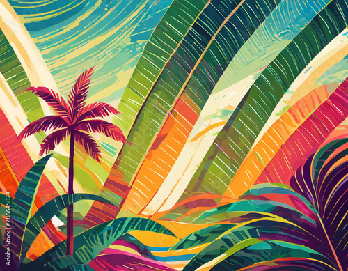 Tropical artistic seventies poster background illustration