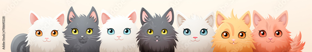 Whimsical Illustration Set of Happy Cartoon Cats Whimsical Illustration Set of Happy Cartoon Cats