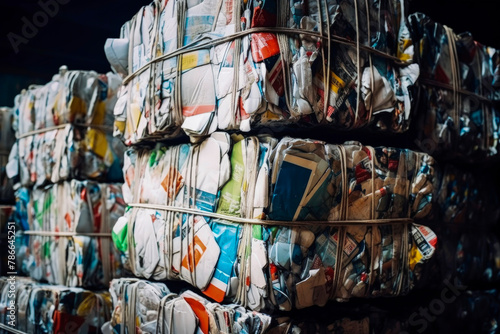 Bales of recyclable paper materials at a facility Generative AI image © ADDICTIVE STOCK CORE