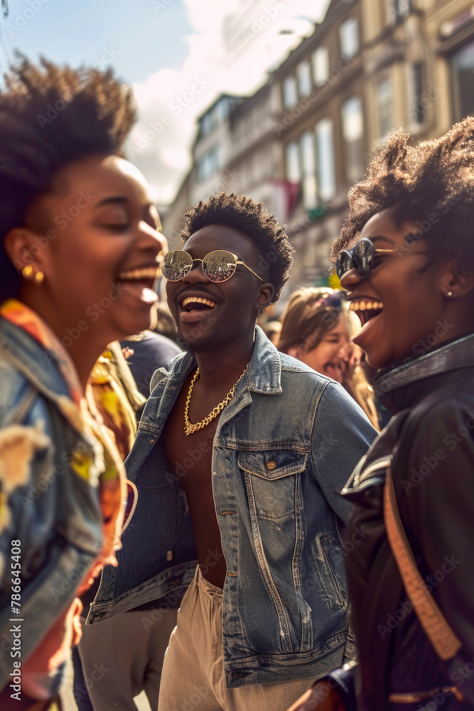 Obraz premium Joyful street scene with stylish young people Generative AI image