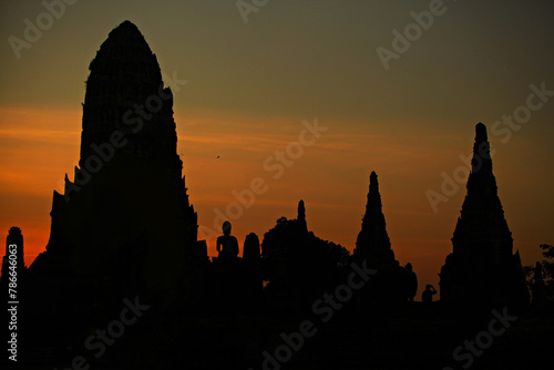 Scenic sunset view at Wat Chaiwatthanaram temple. Phra Nakhon Si Ayutthaya Province, Thailand