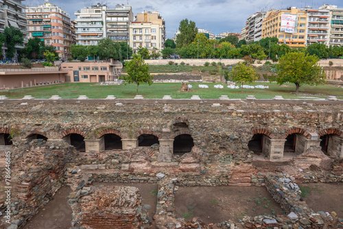 Ruins of ancient Roman-era Forum in Thessaloniki city, Greece