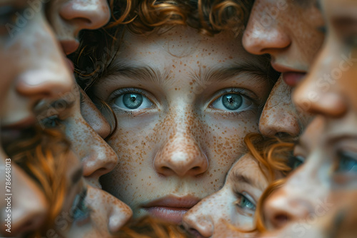 Many Faces Reflection, Individuality and Diversity Style, Psychological Depth Concept, suitable for social sciences and identity-focused publications.