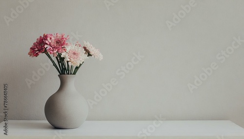 Vaso grigio di fiori su sfondo neutro orizzontale generato con ai photo