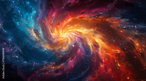 Vibrant cosmic swirl in space, a mesmerizing display of colors and light