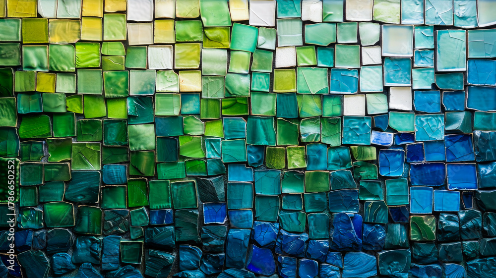 Random Mosaic Tiles in Green, Blue, and White