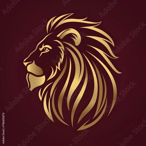 Majestic Lion Logo in Royal Gold and Deep Burgundy: The King of Beasts Embodied © Sekai