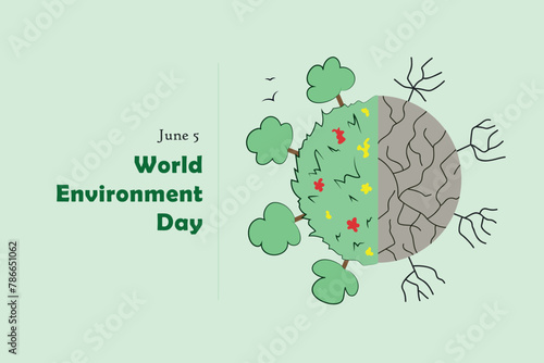 World Environment day, June 5, accelerating land restoration and reviving our Earth, ecological concept, vector illustration
