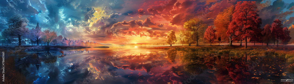 Vibrant Sunset Over Tranquil Lake Vibrant Sunset Over Tranquil Lake