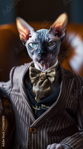 Sphynx Cat in Trendy Outfit