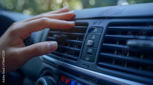 Hand Adjusting Air Conditioning Controls in Car Dashboard