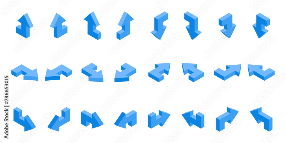 isometric set of arrows, in color on a white background, pointers for infographics and design isometric set of arrows, in color on a white background, pointers for infographics and design