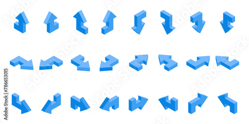 isometric set of arrows, in color on a white background, pointers for infographics and design