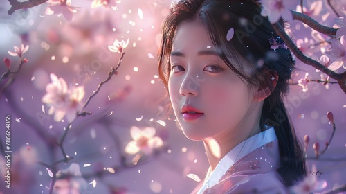 Portrait of Korean Idol Bae Suzy Under Sakura Tree photo