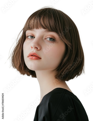 PNG Young women Short And Midium Lenght bob with bangs hair portrait photography fashion photo