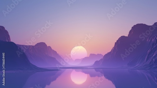 Serene sunset over mountain landscape with reflection in water.