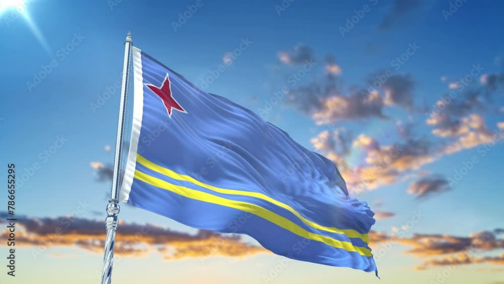 Aruba flag Waving Realistic With Sky