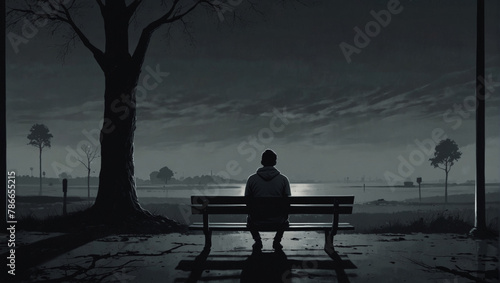 A sad man is sitting on a bench