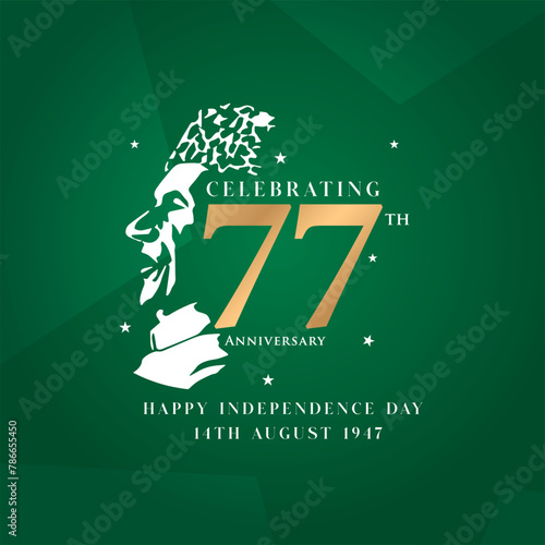 Celebrating 77 year Pakistan anniversary. Translate: Pakistan Azm e Alishan shad Rahe Pakistan Urdu calligraphic. Vector illustration.