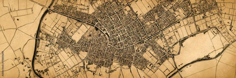 Obraz premium Vintage map crafted with ochre pigments.