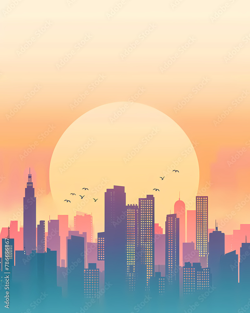 Sunrise over the city background with a beautiful skyline