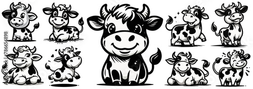 smiling cow mascot character design, black vector decoration funny illustration, laser cutting shape © Cris
