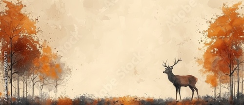 Decorative Nordic art picture with deer in an autumn landscape, Nordic poster and banner suitable for wallpaper, printing and interior design photo