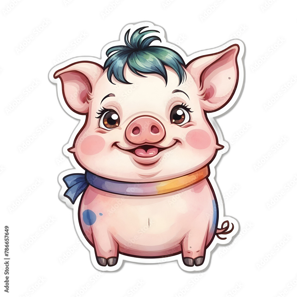 Cute little pig cartoon sticker. No background. Cute little pig cartoon sticker. No background.