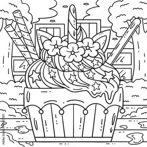 Ice Cream with Unicorn Horn Coloring Page for Kids
